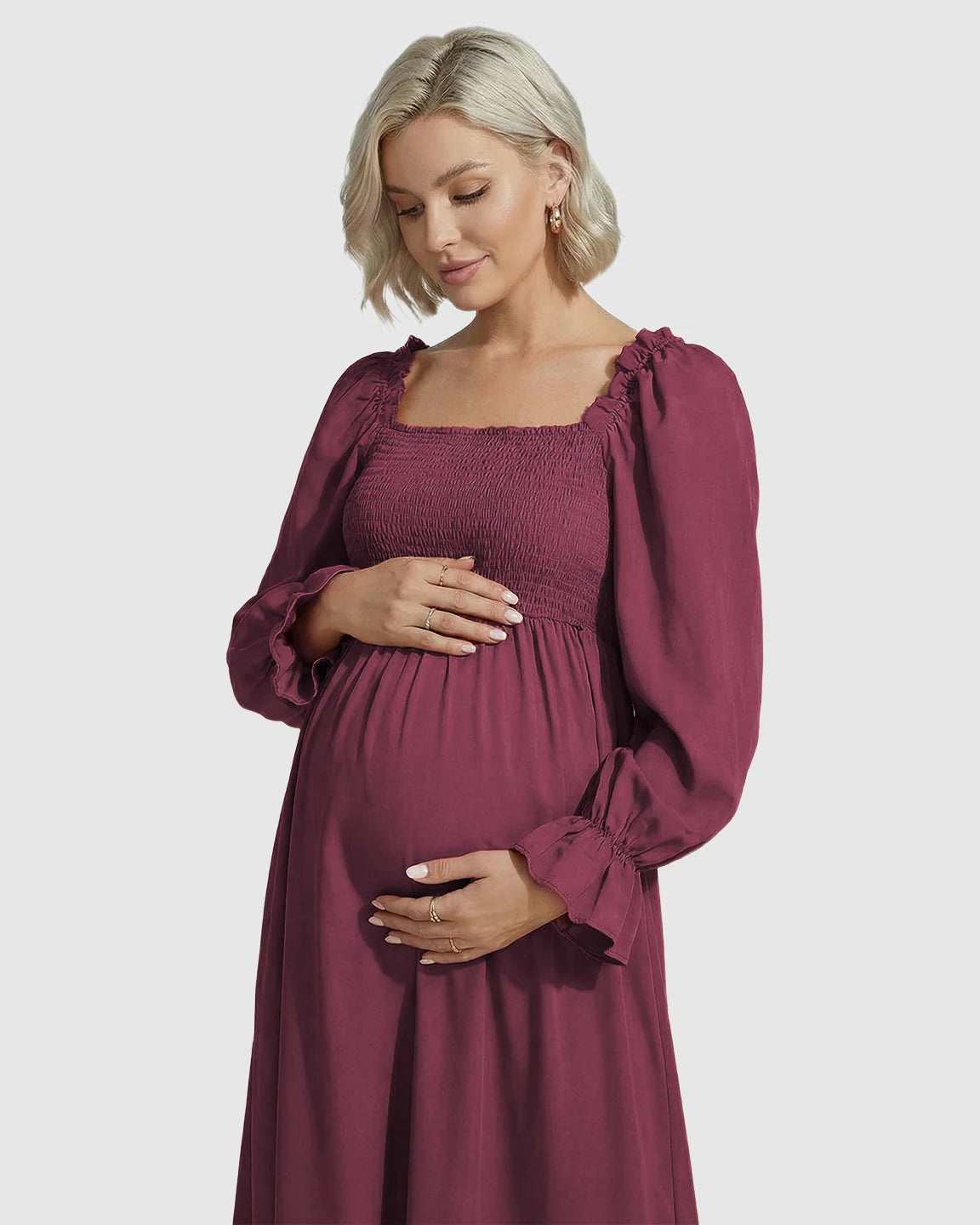 Ruffled Square-Neck Babydoll Maternity Maxi Dress