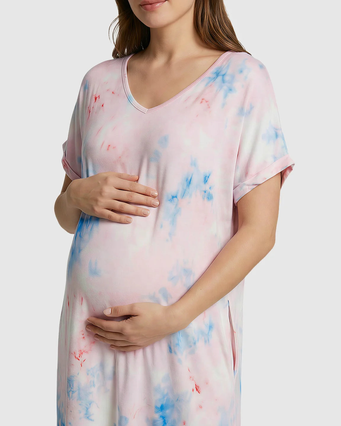 V-Neck Tie-Dye Maternity Midi Dress