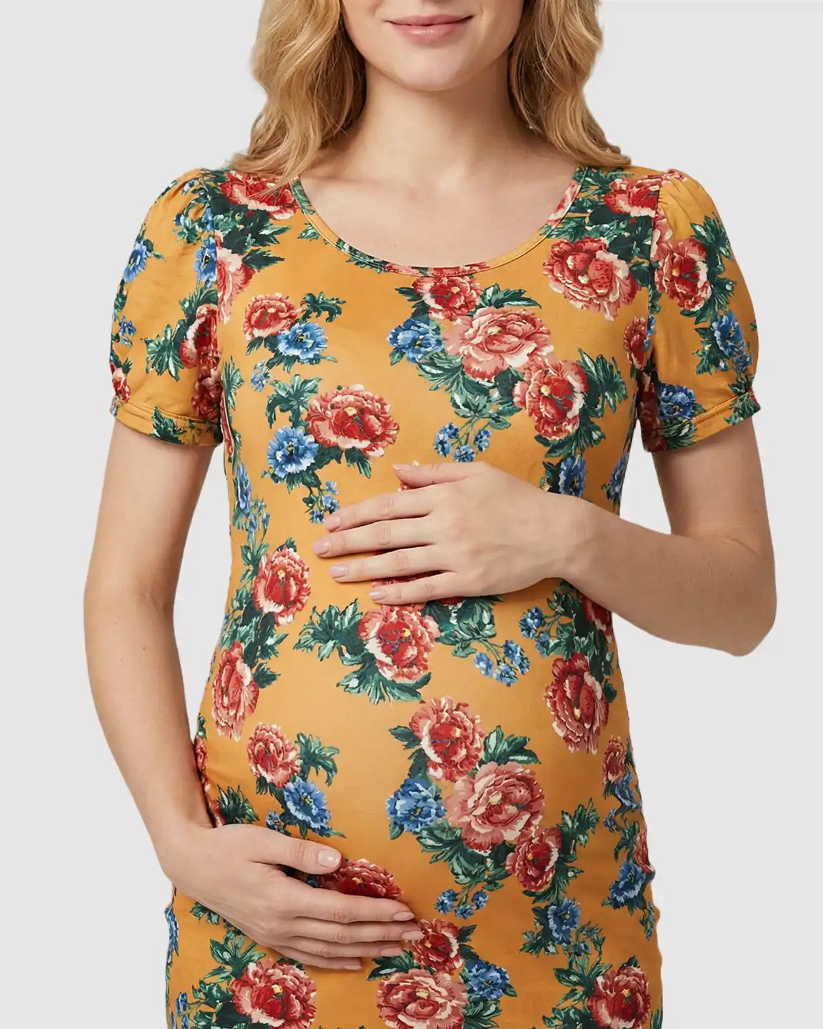 Side-Ruched Floral Maternity Midi Dress