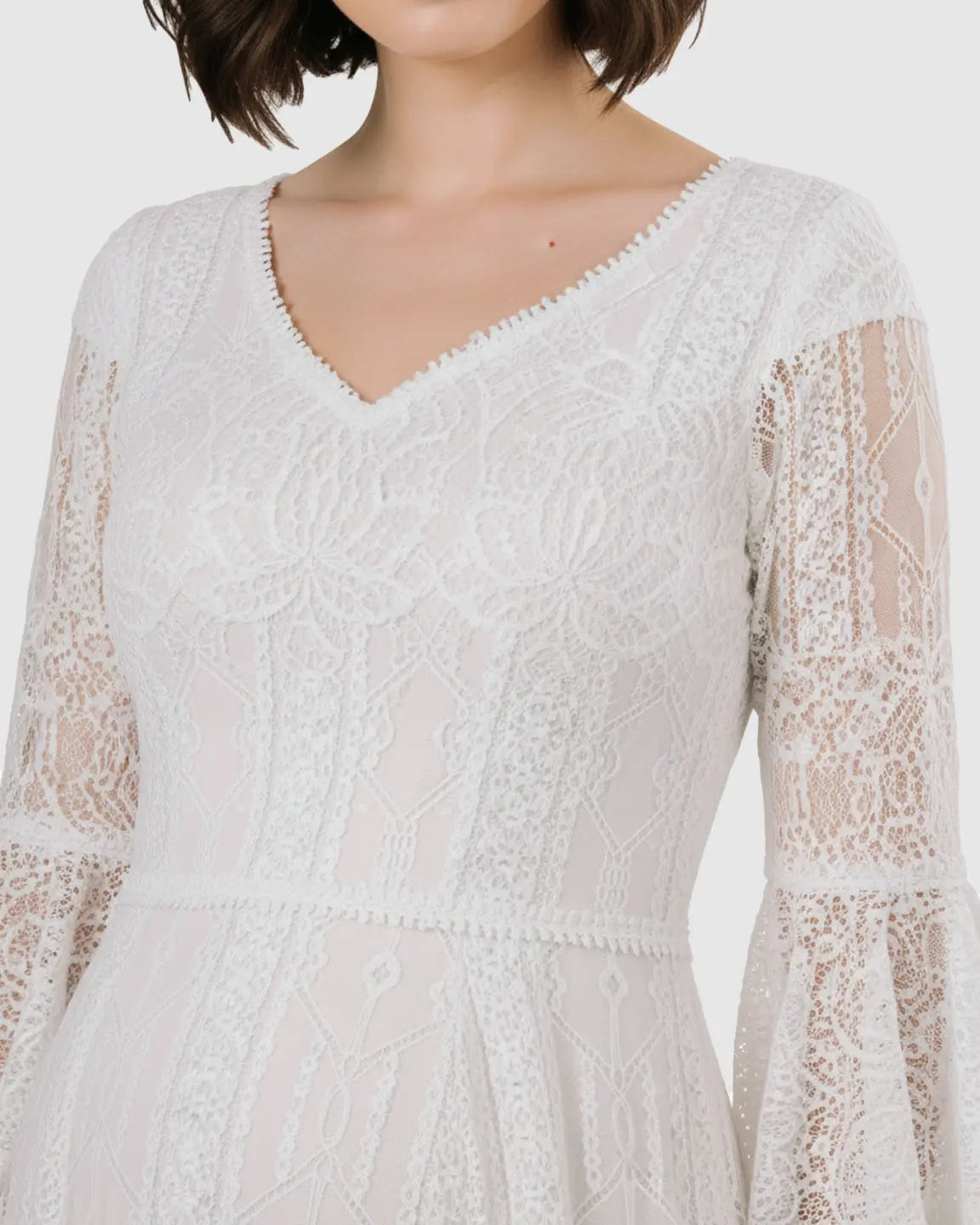 Lace Bell-Sleeve Floor-Length Maternity Gown