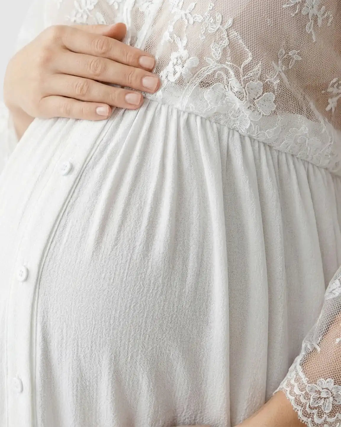 Lace Bell-Sleeve V-Neck Maternity Gown