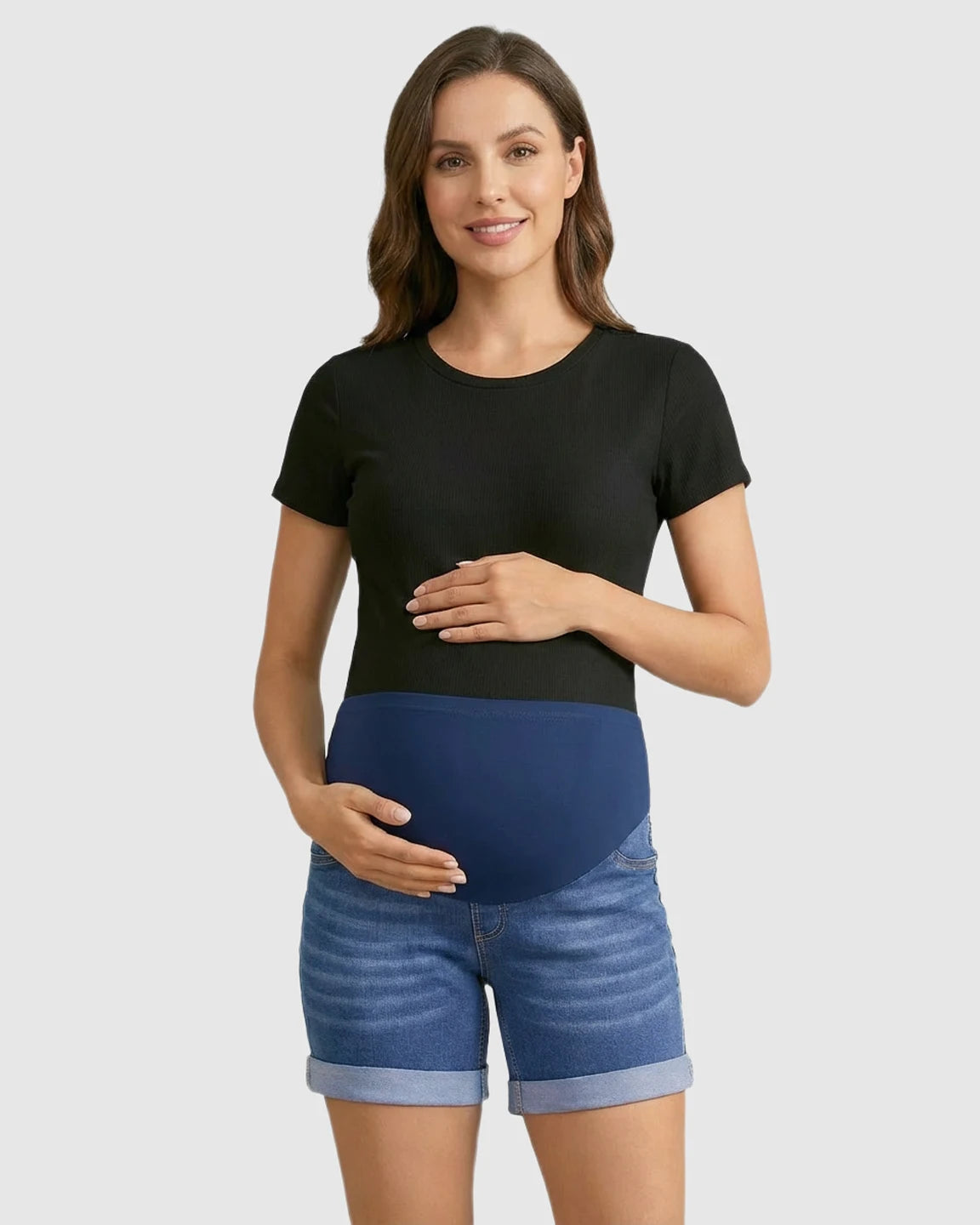Soft-Stretch Rolled-Hem Maternity Denim Shorts
