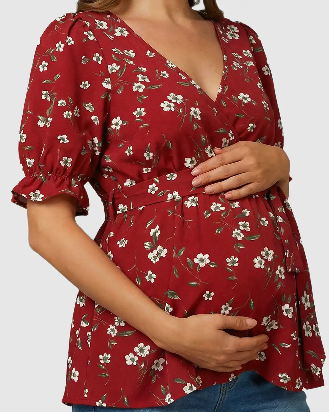 Crossover V-Neck Floral Style Maternity & Nursing Top