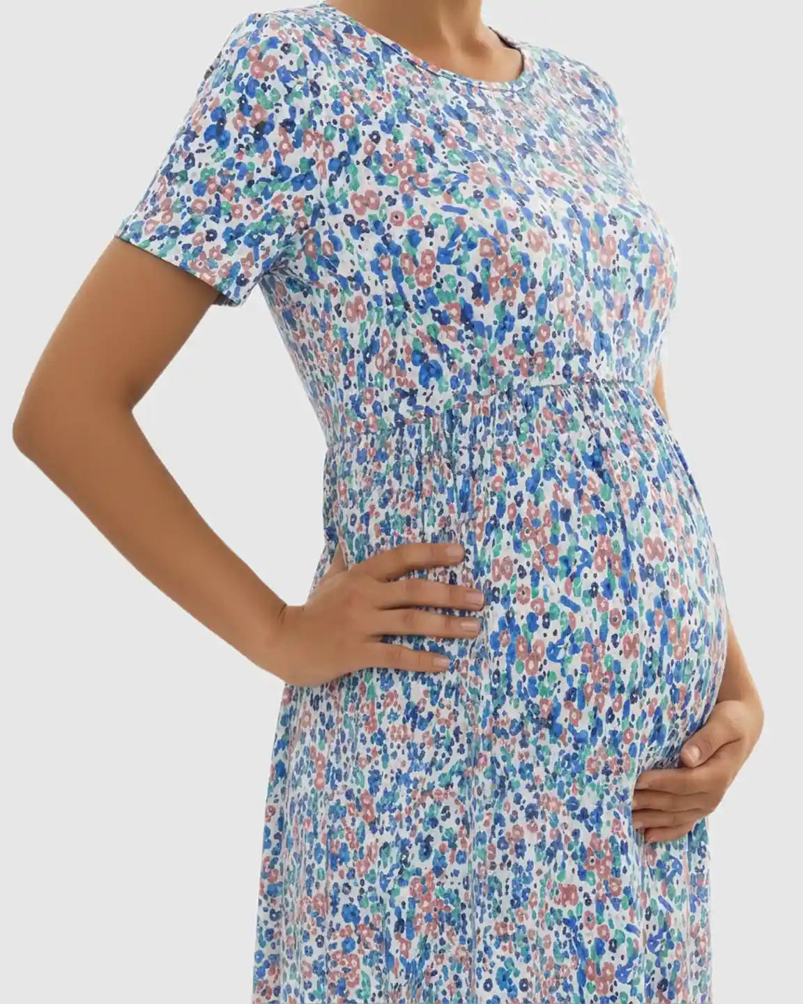 Flowy Floral-Pastoral Style Maternity Maxi Dress