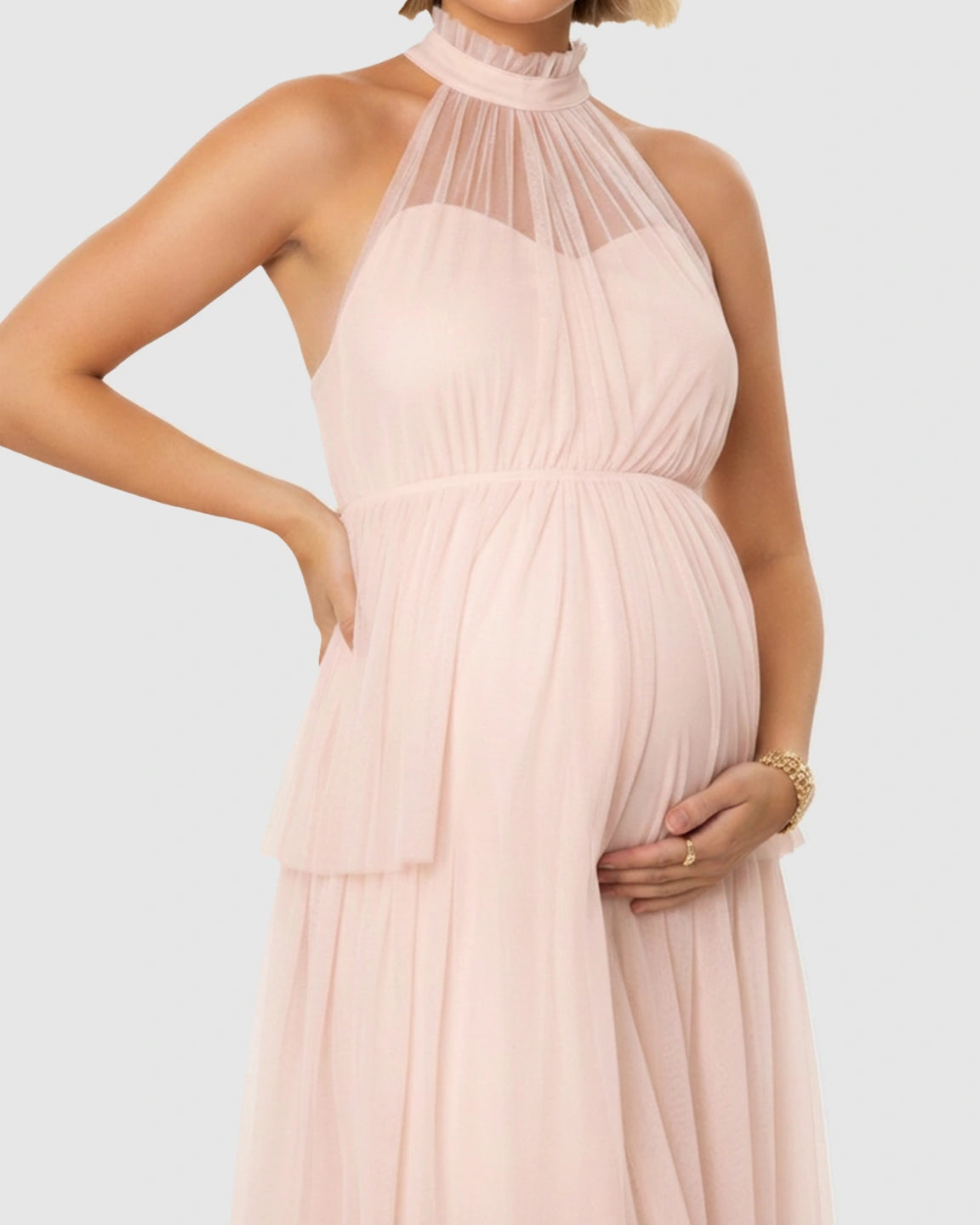 Halter Neck Tiered Mesh Maternity Gown