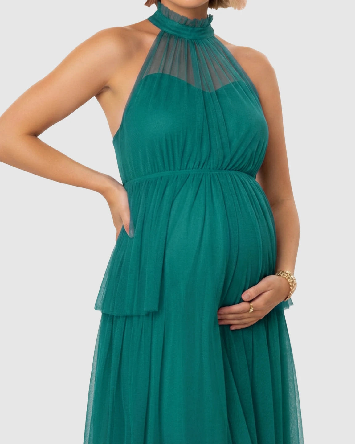 Halter Neck Tiered Mesh Maternity Gown
