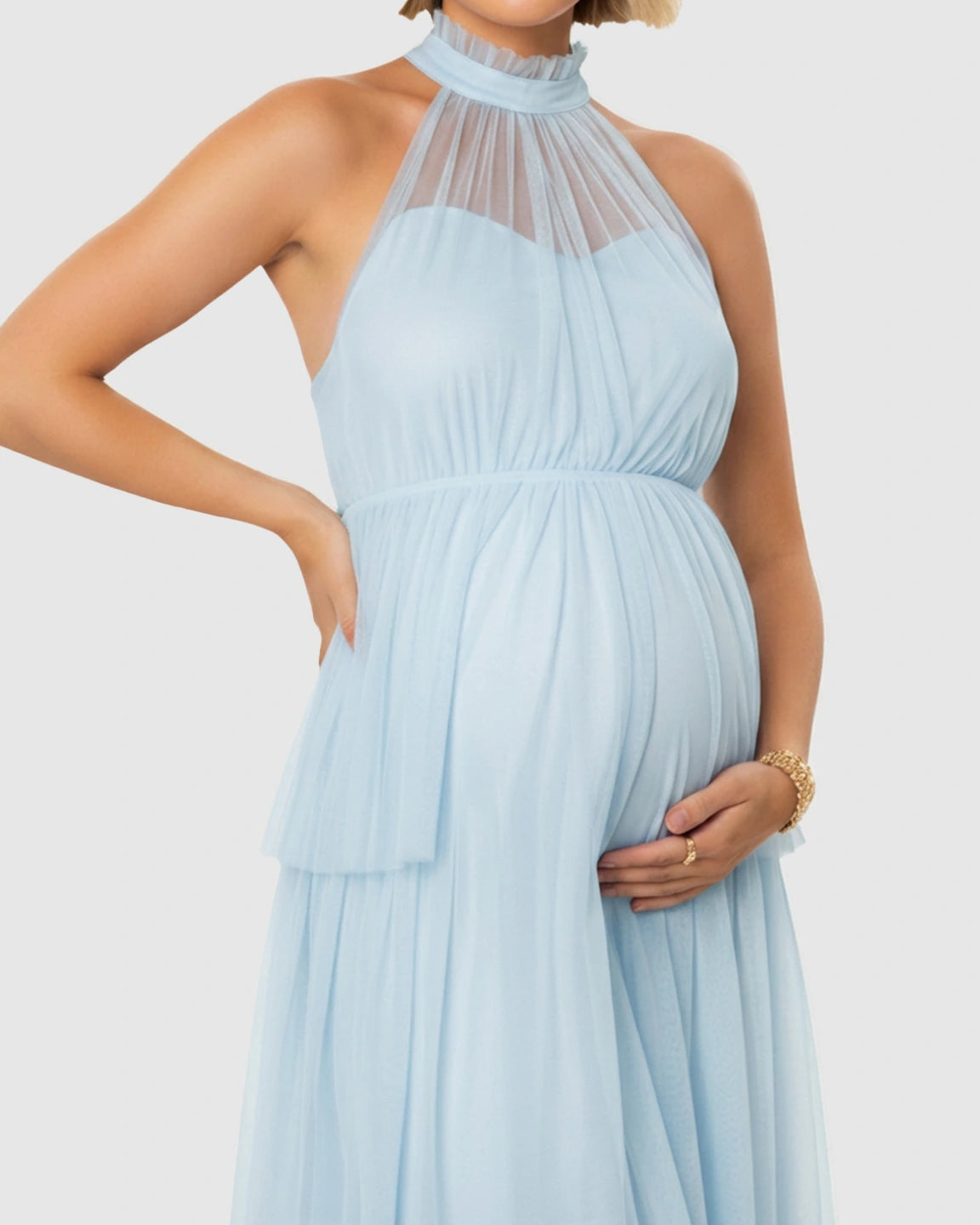 Halter Neck Tiered Mesh Maternity Gown