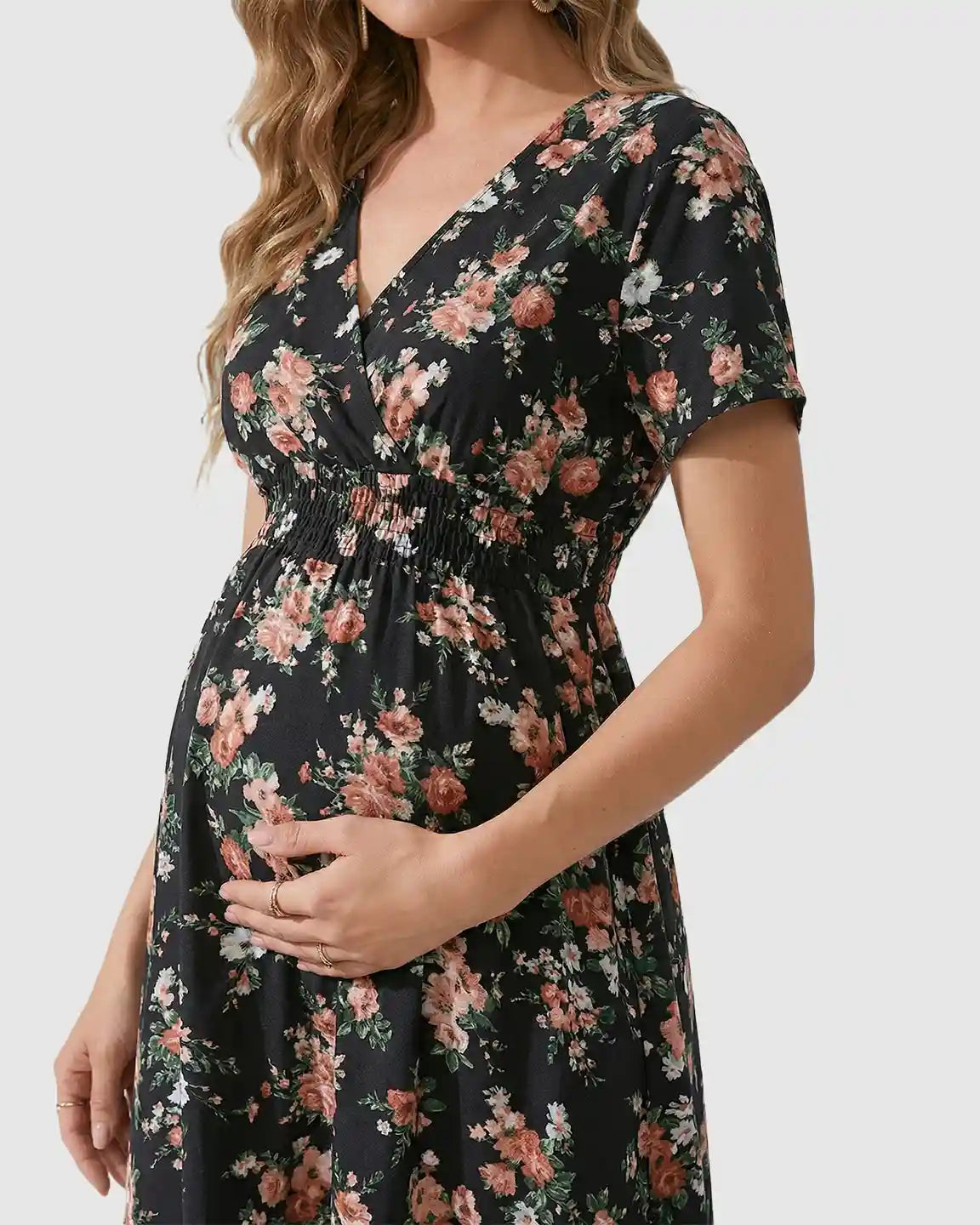 Stretch-Waist A-Line Maternity Midi Dress