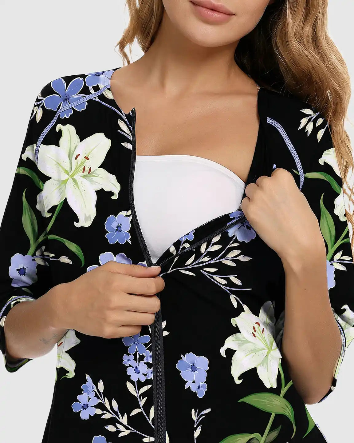 Side-Slit Floral Maternity & Nursing Lounge Dress