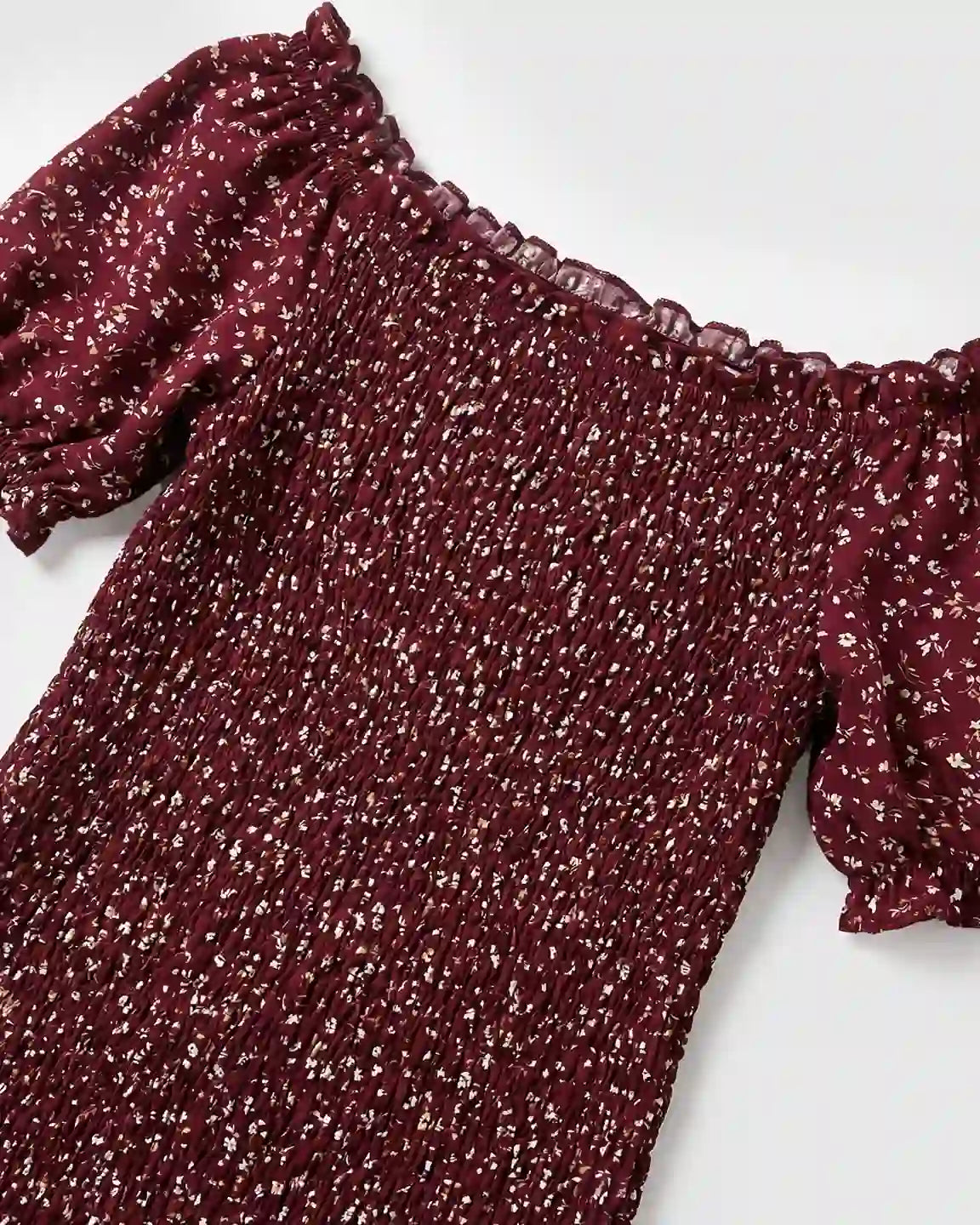 Off-Shoulder Smocked Floral Maternity Midi Dress