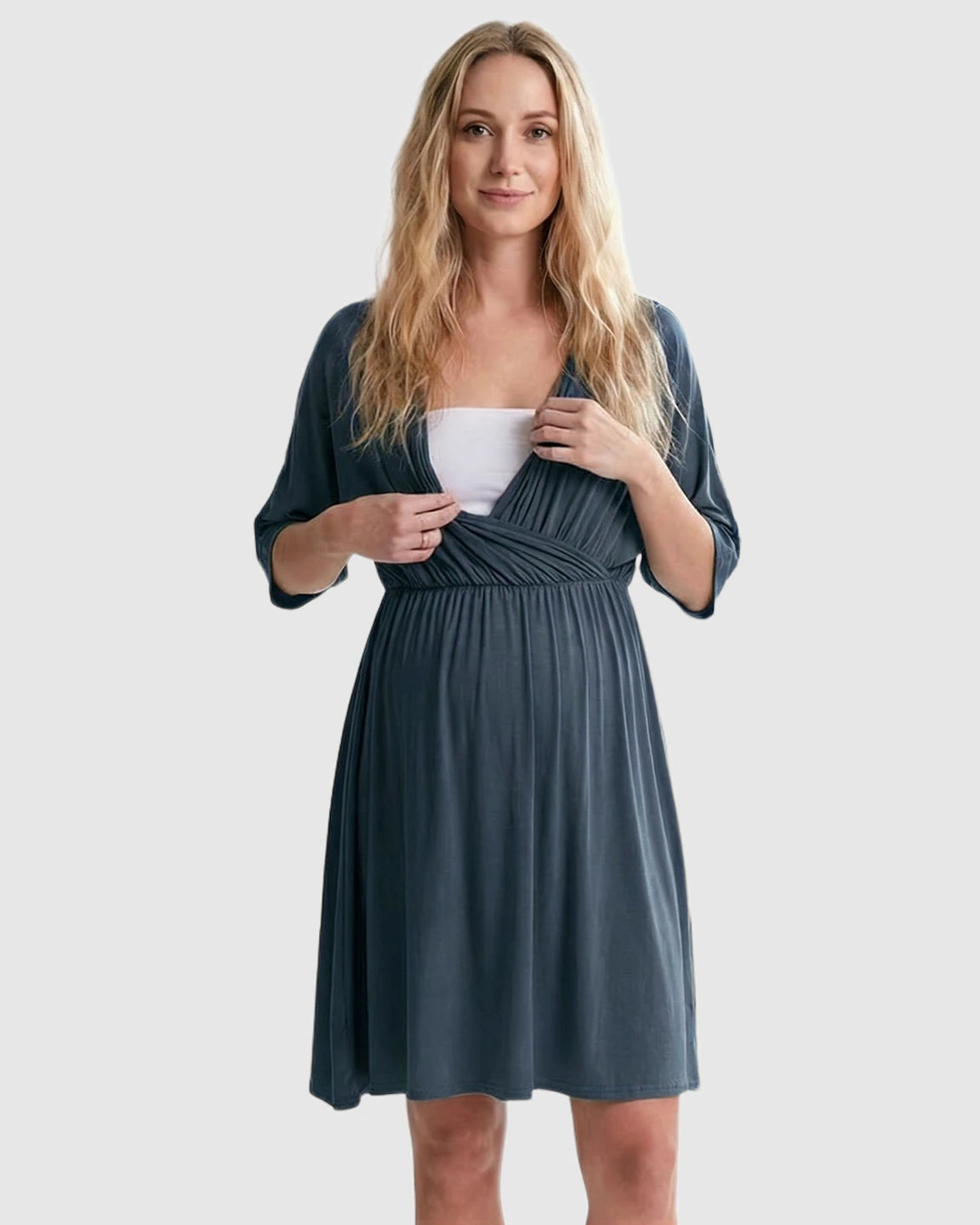 Cross-Front Romantic Style Maternity Midi Dress