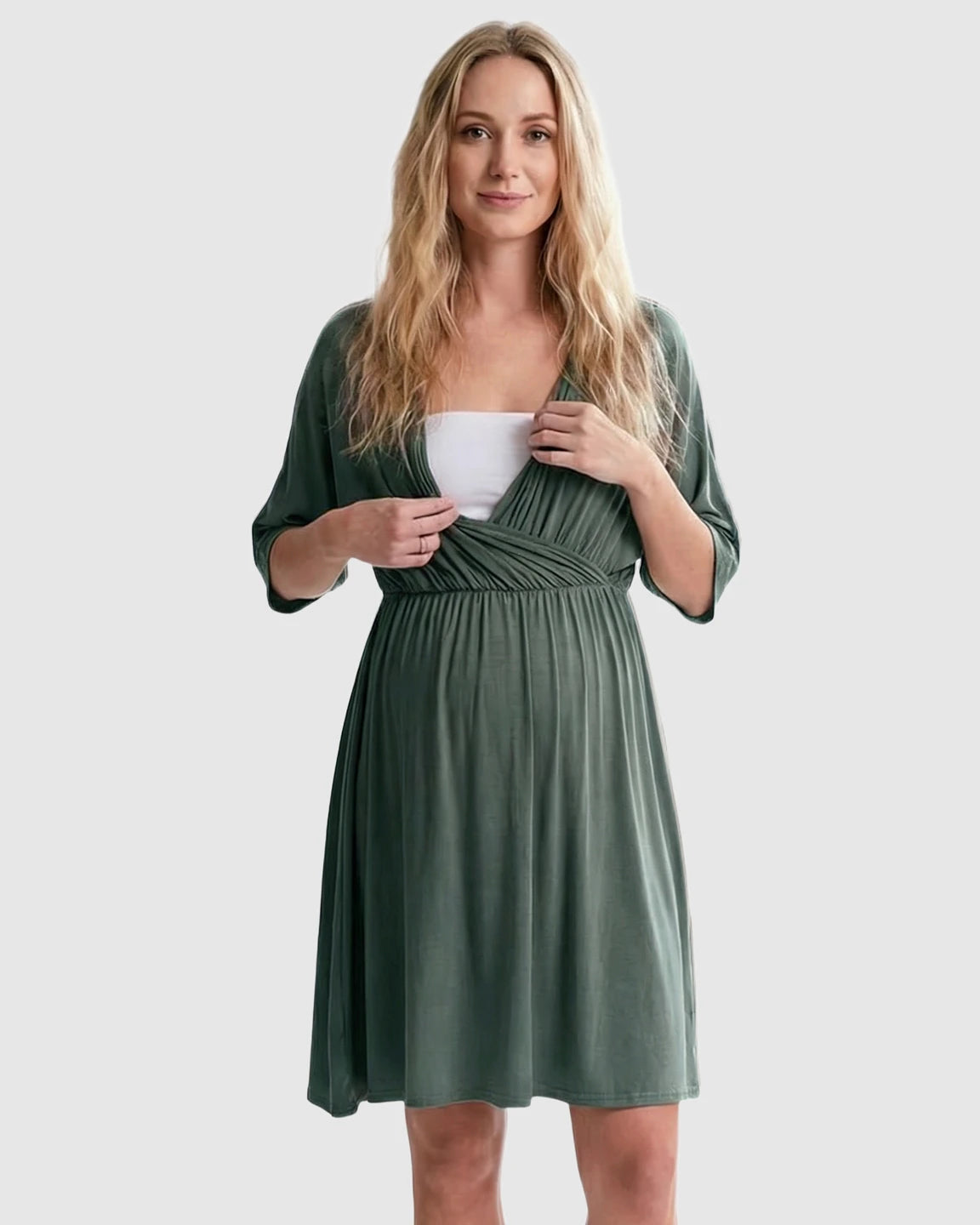 Cross-Front Romantic Style Maternity Midi Dress