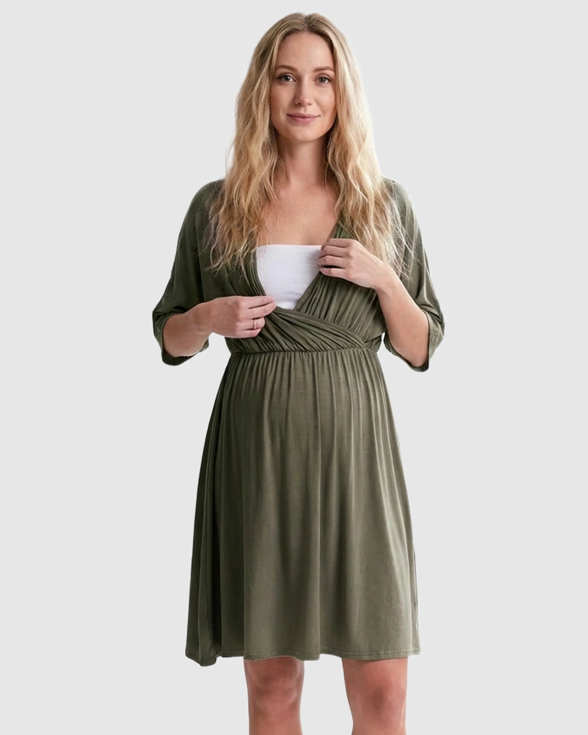 Cross-Front Romantic Style Maternity Midi Dress