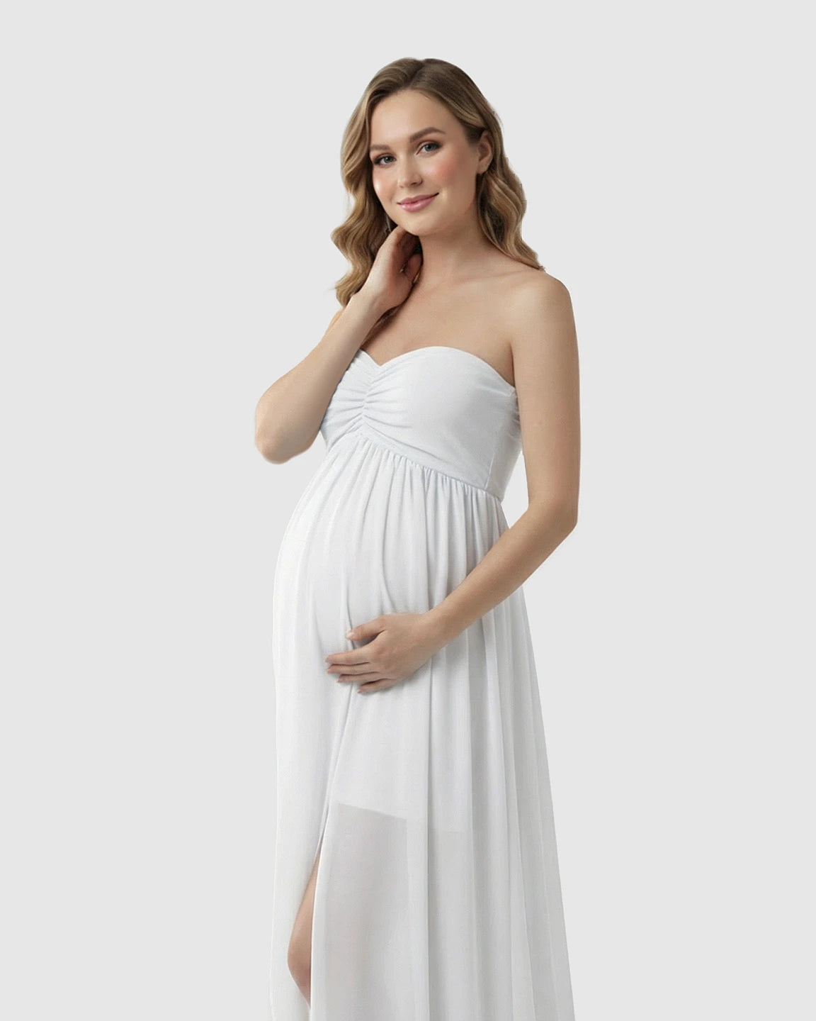 Strapless Chiffon Train Maternity Gown