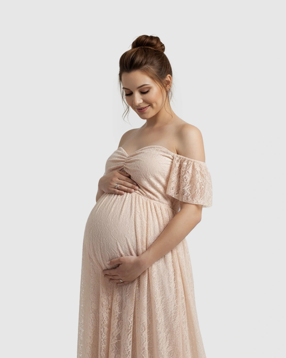 Off-Shoulder Flowing Lace Maternity Maxi Dress
