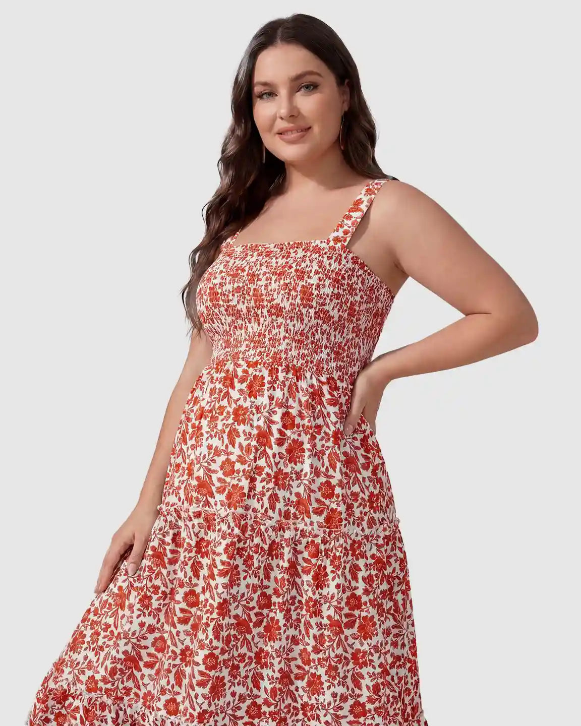 Smocked Floral A-Line Maternity Midi Dress
