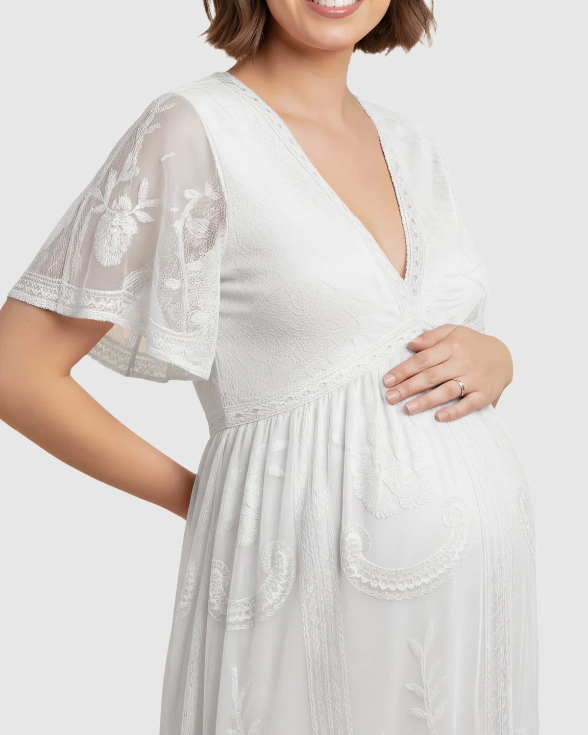 Lace Overlay Boho Maternity Maxi Dress