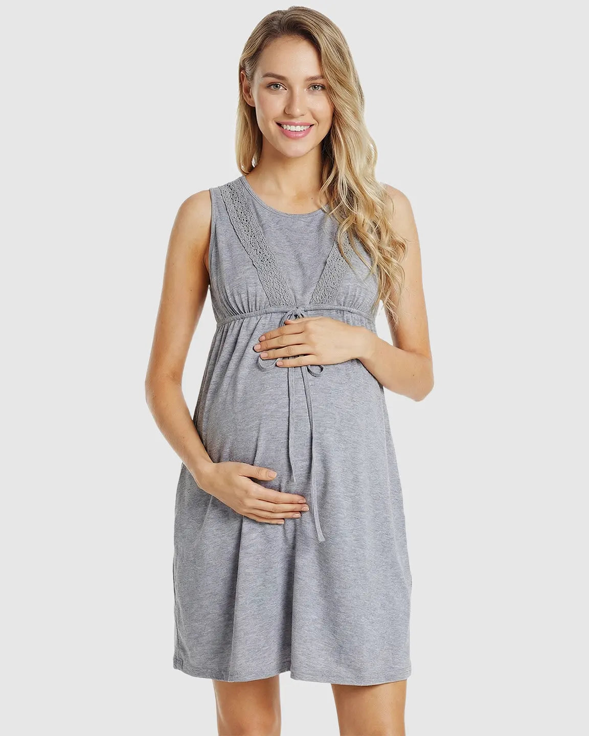 Lace Trim Tie-Front Maternity & Nursing Dress