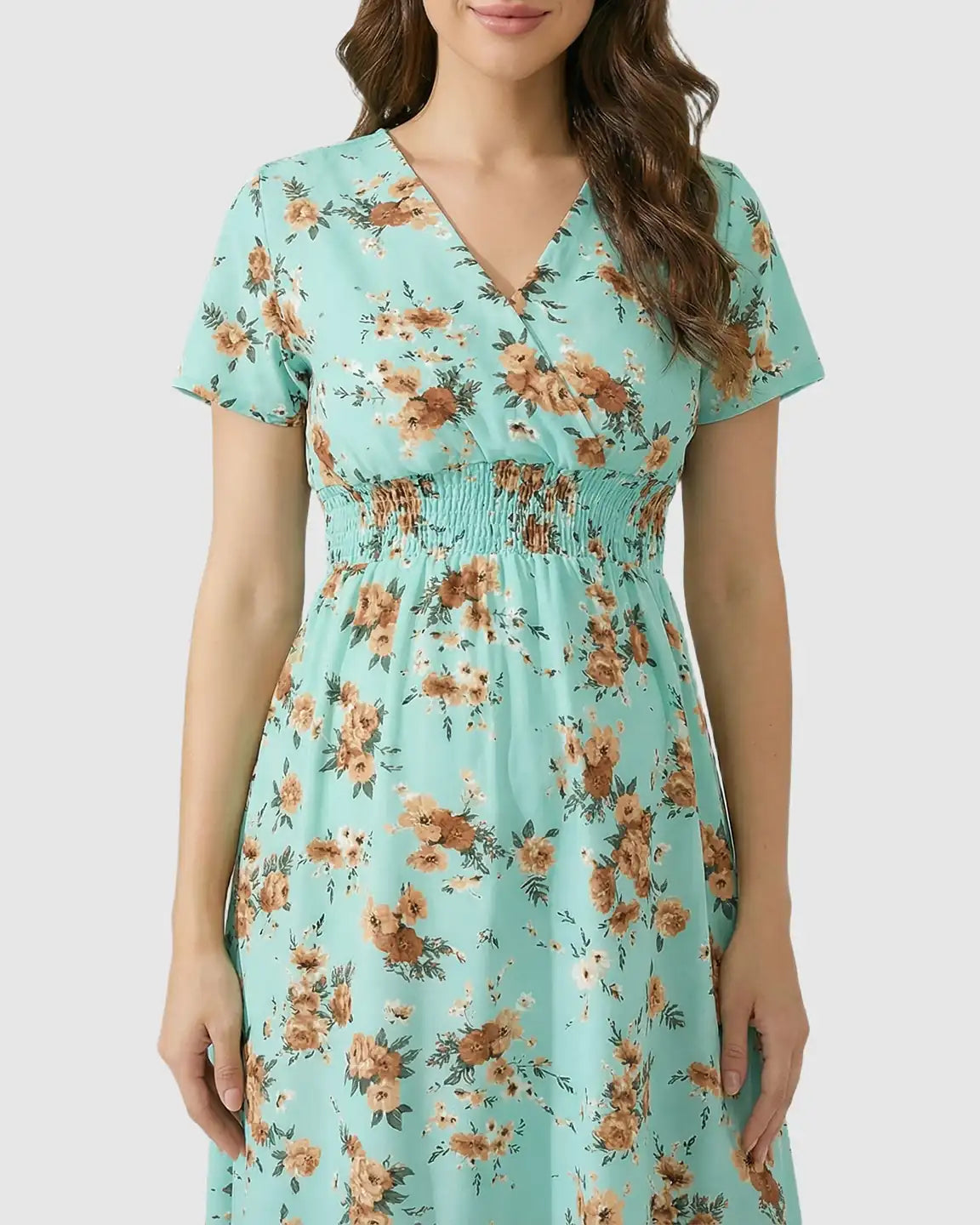 V-Neckline Floral Print Maternity Midi Dress