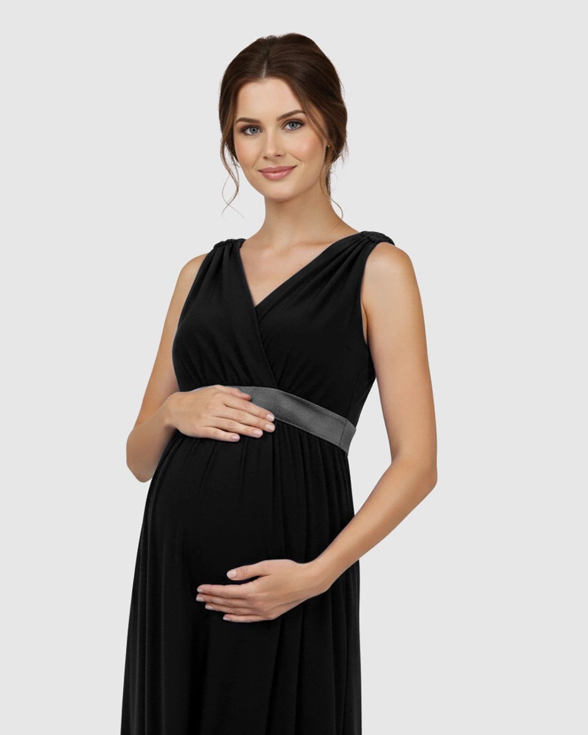 Fitted-Waist V-Neck Maternity Dress
