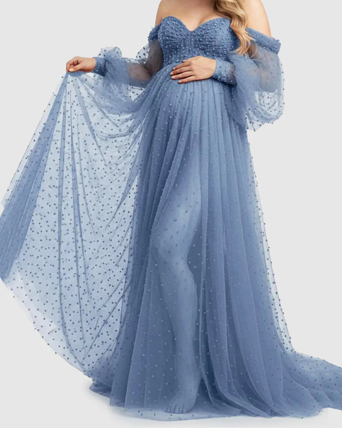 Off-Shoulder Tulle Train Maternity Gown