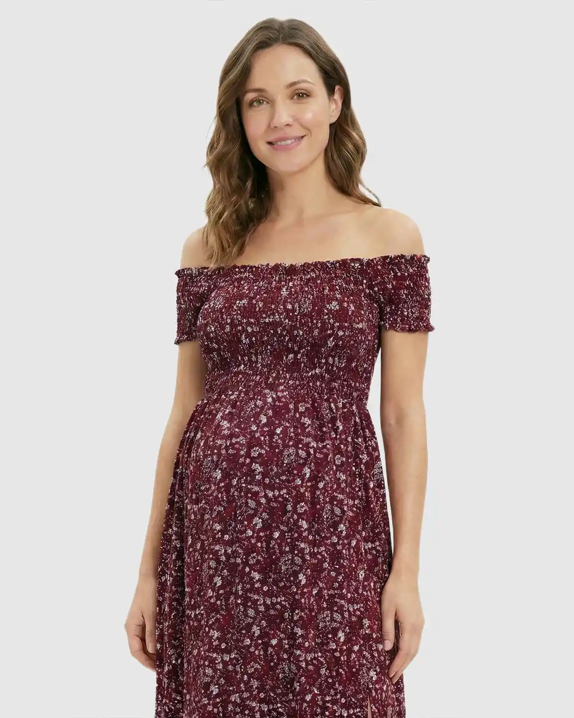 Floral Print Side Slit Maternity Maxi Dress