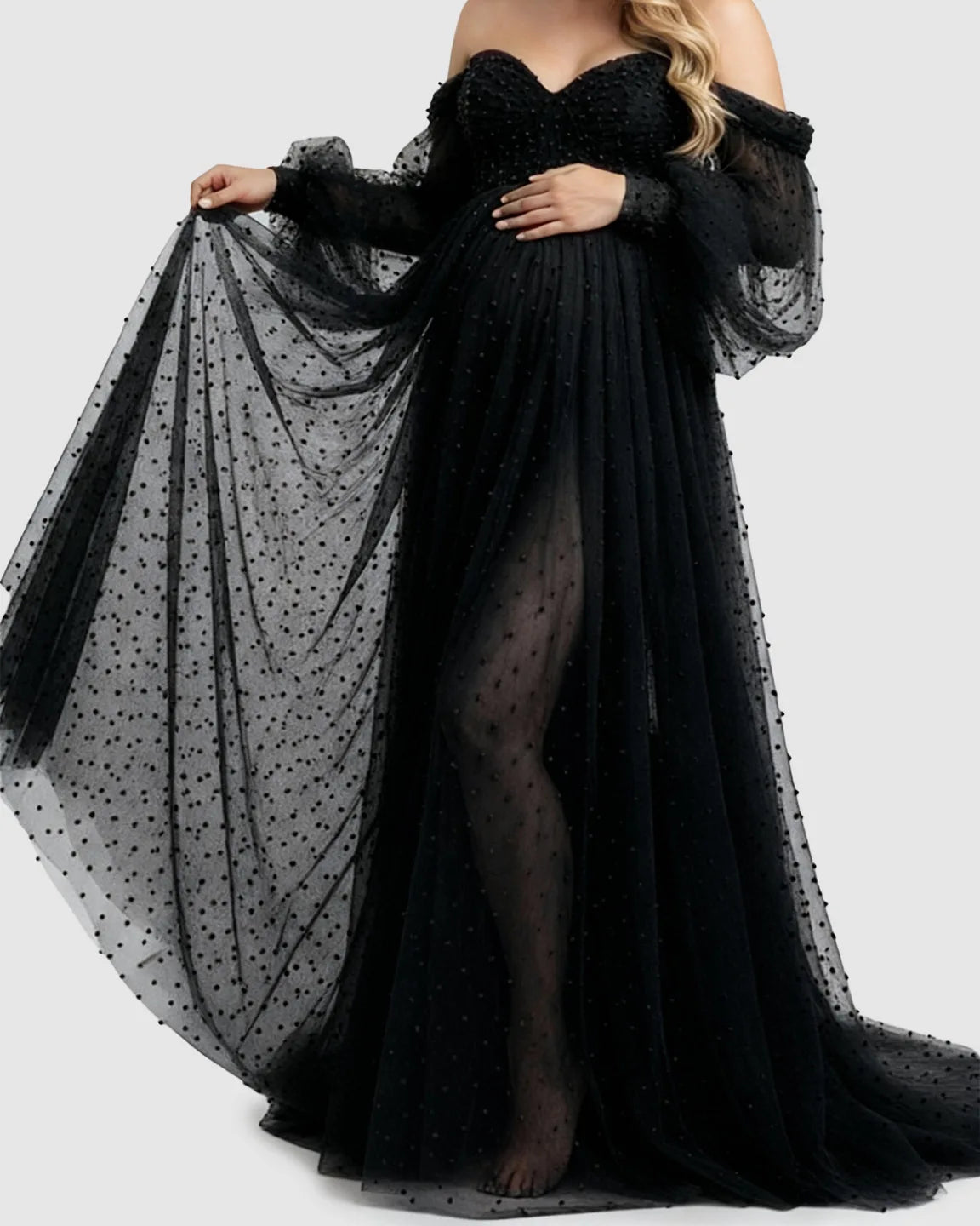 Off-Shoulder Tulle Train Maternity Gown