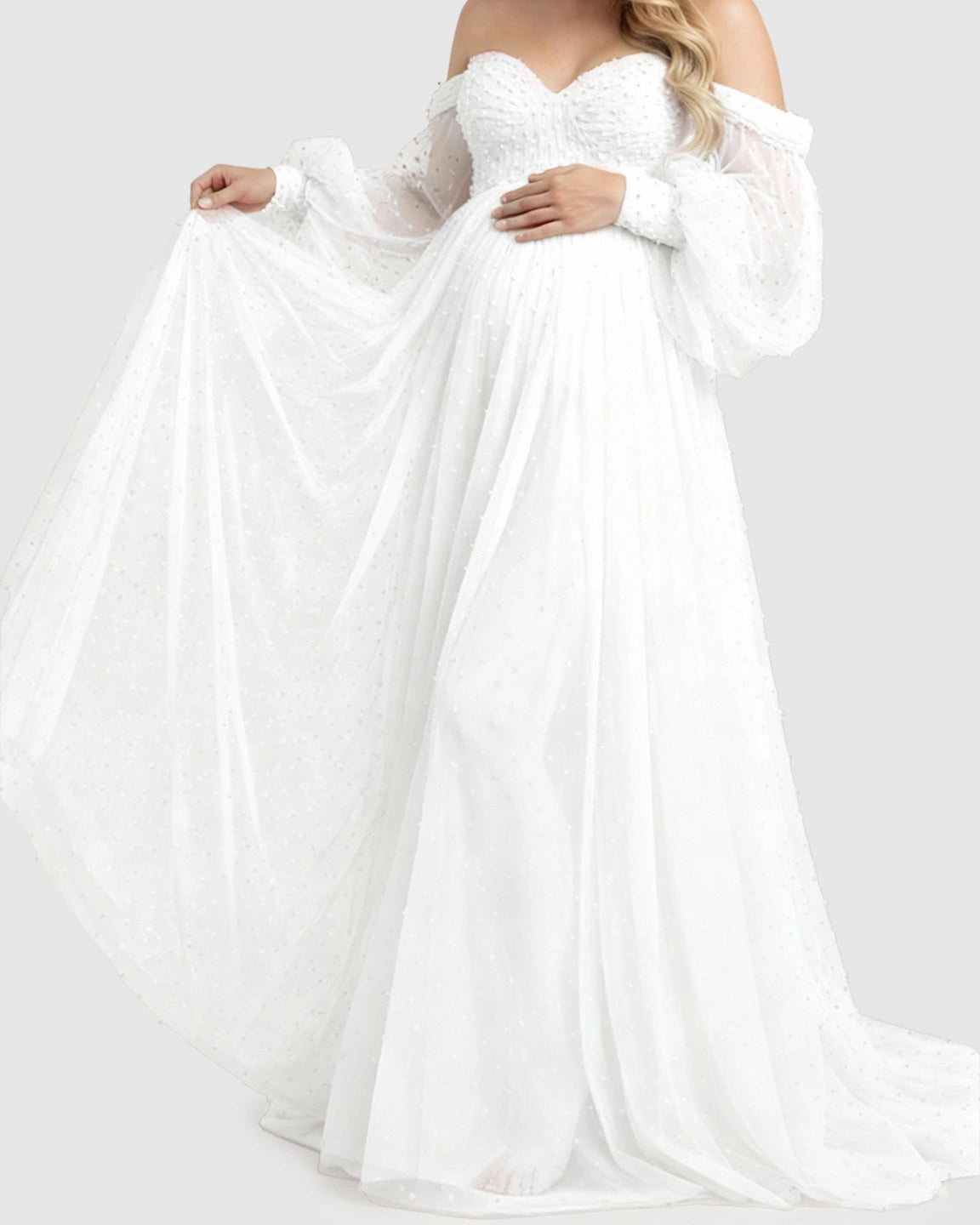 Off-Shoulder Tulle Train Maternity Gown