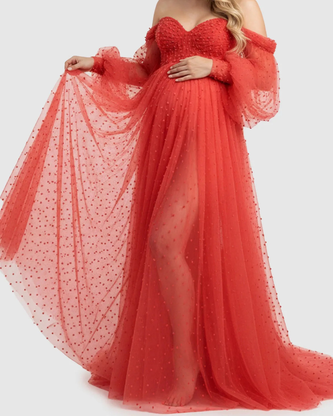 Off-Shoulder Tulle Train Maternity Gown
