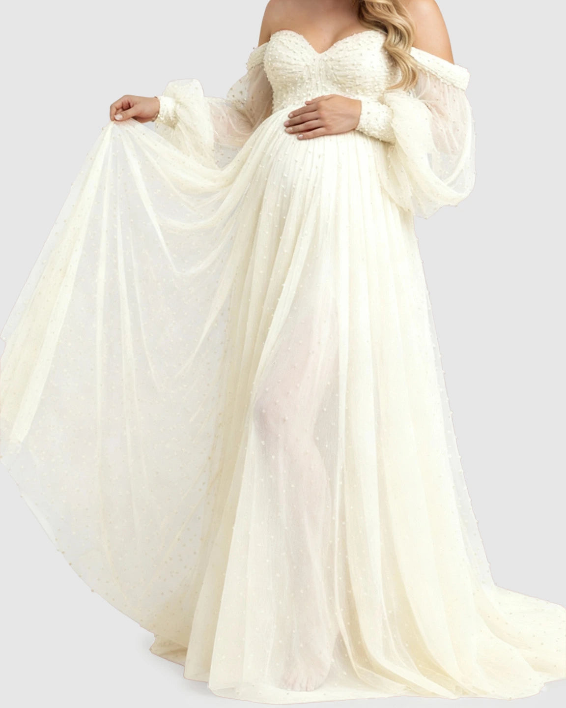 Off-Shoulder Tulle Train Maternity Gown