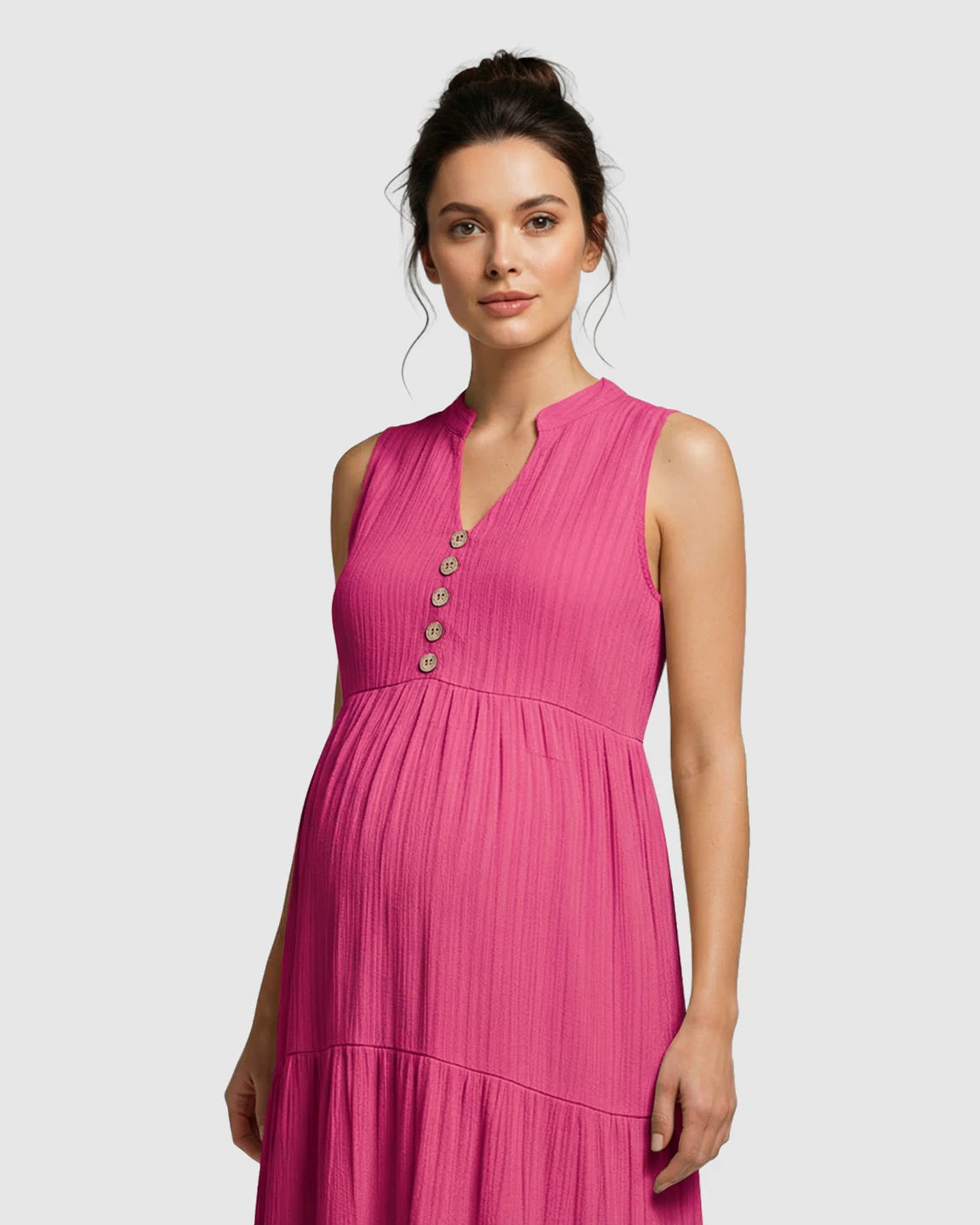 Button-Front Detail Tiered Maternity Midi Dress