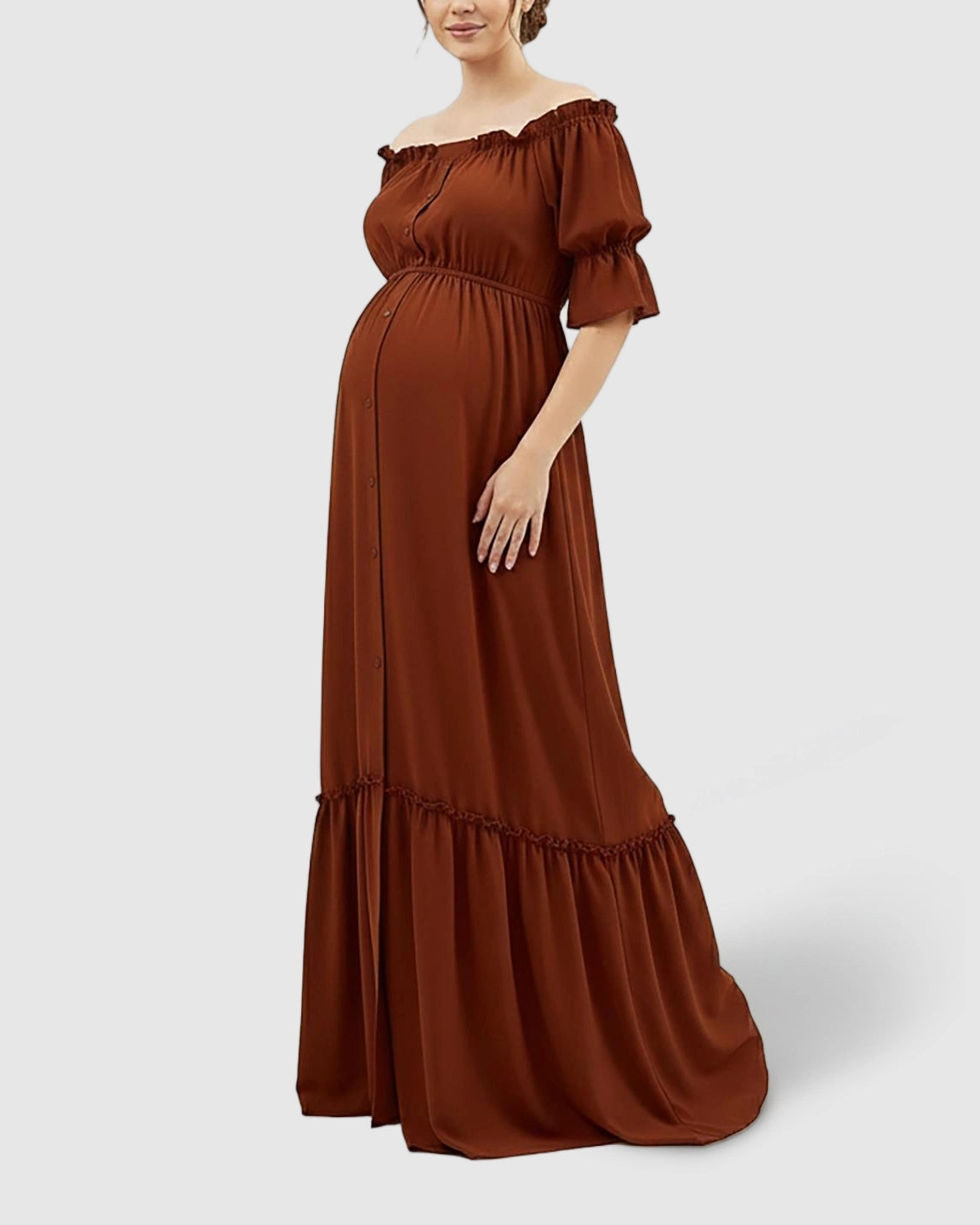 Elegant Off-Shoulder Flared Maternity Long Dress