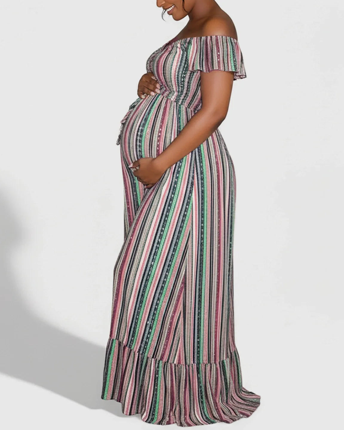 Off-Shoulder Elegant Floor-Length Maternity Maxi Dress