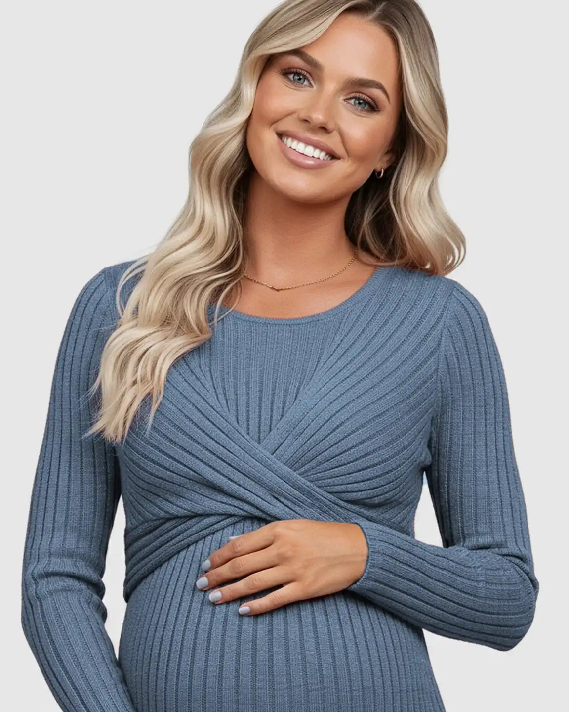 Knot Front Long Sleeve Maternity Midi Dress