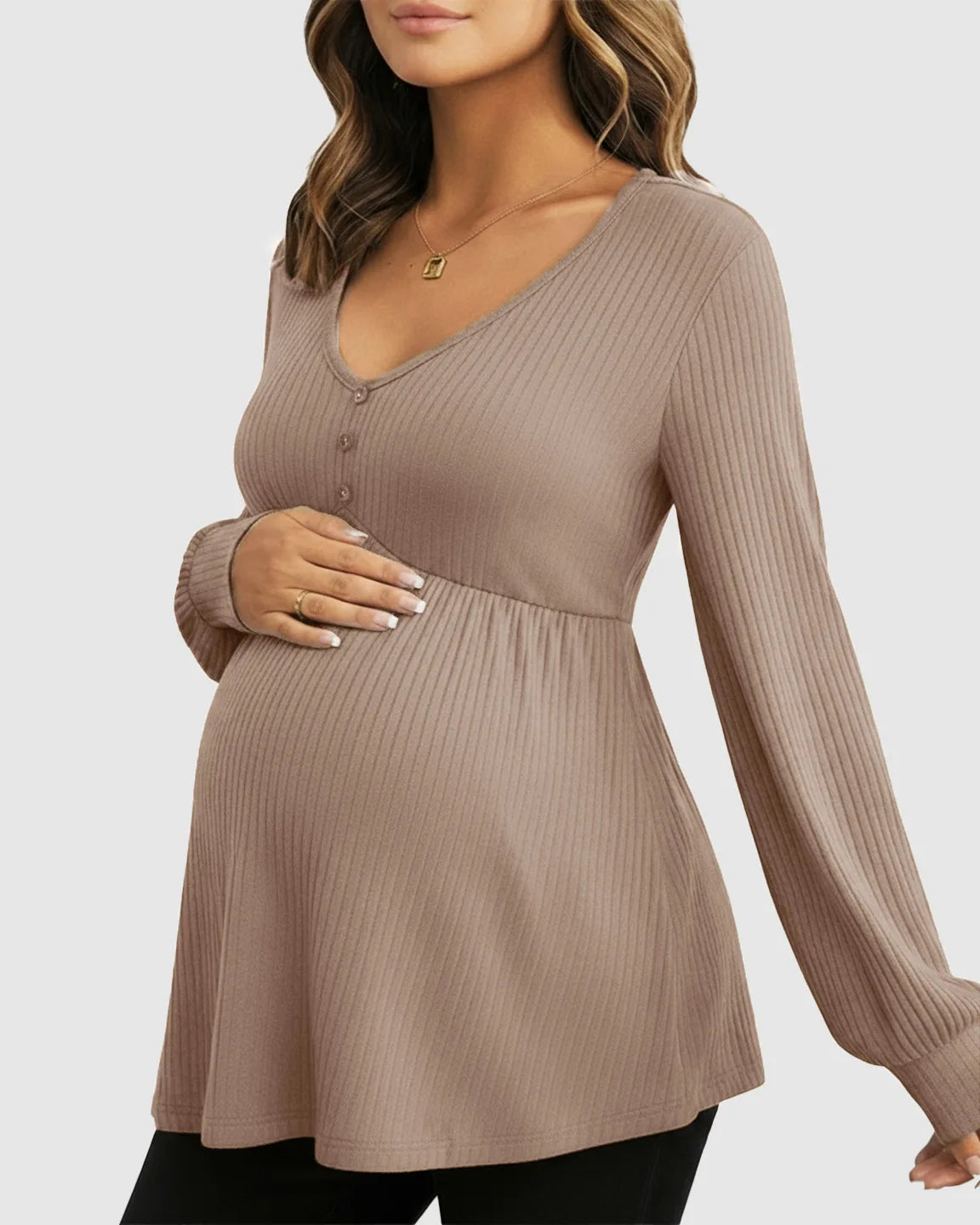 Ruffled V-Neck Ribbed Maternity Top