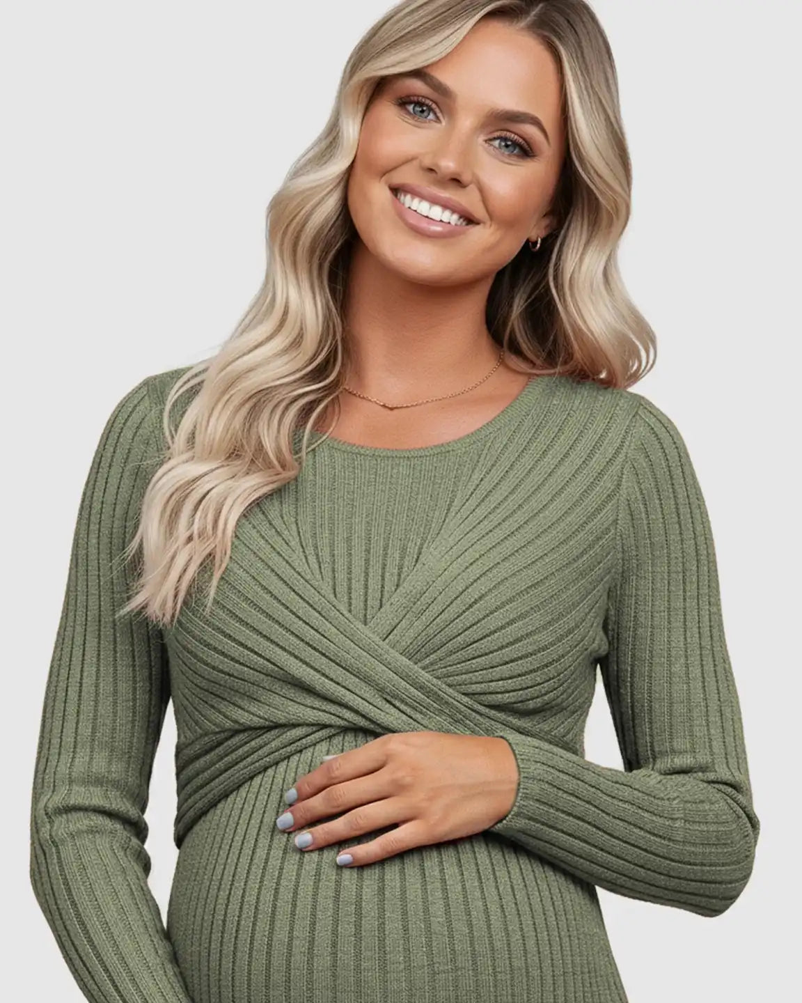 Knot Front Long Sleeve Maternity Midi Dress