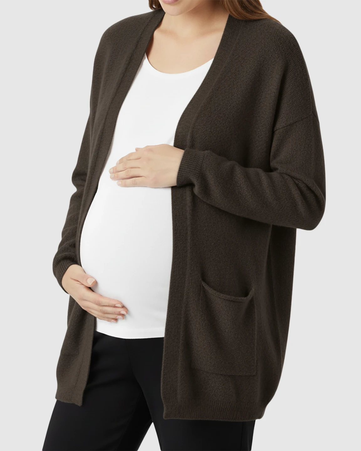Cozy Wool Blend Long Knit Maternity Cardigan