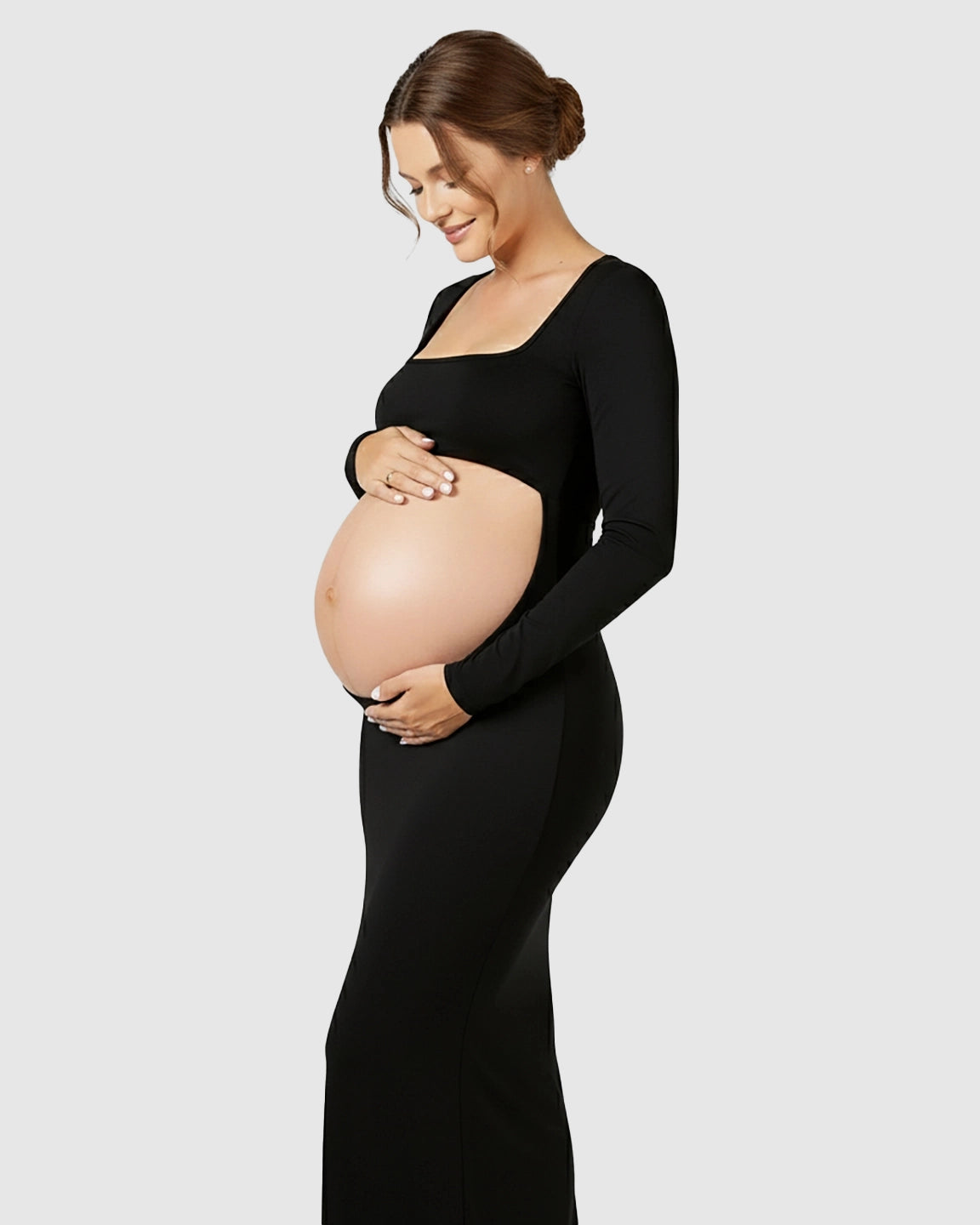 Belly-Cutout Bodycon Long Sleeve Maternity Maxi Dress