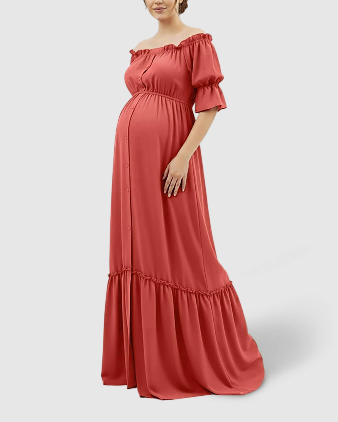 Elegant Off-Shoulder Flared Maternity Long Dress