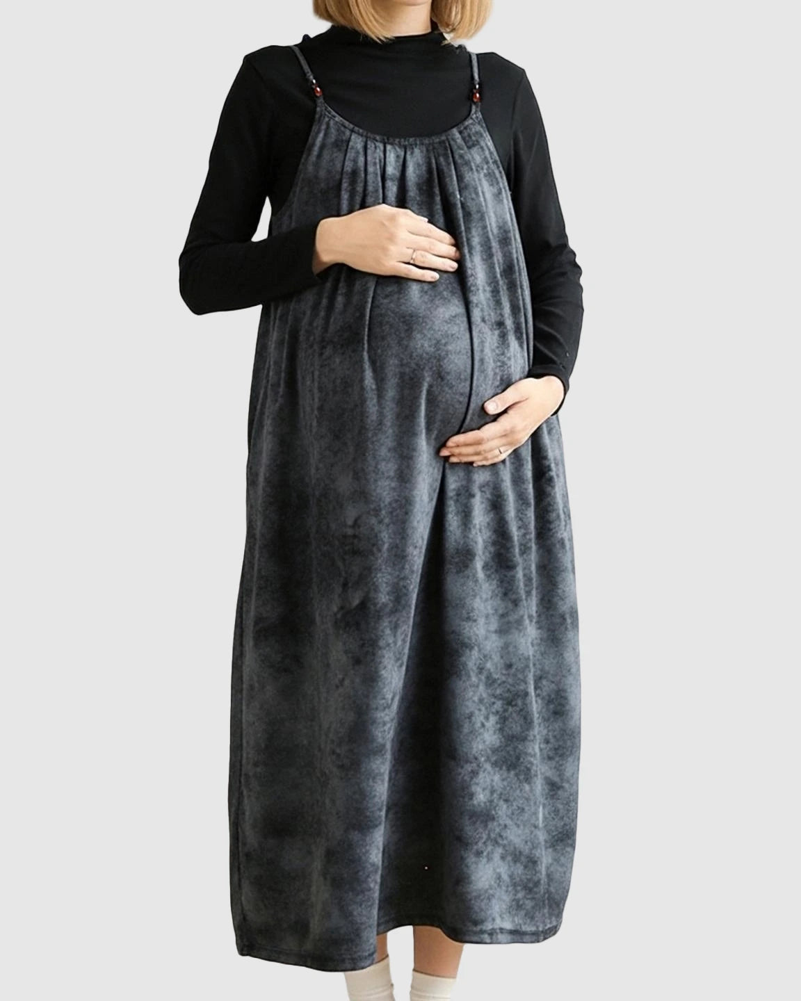 Adjustable Strap Vintage-Style Maternity Suspender Midi Dress