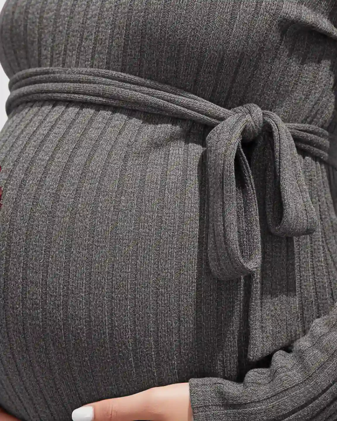 Ribbed Knit Tie-Waist Long Sleeve Maternity Top