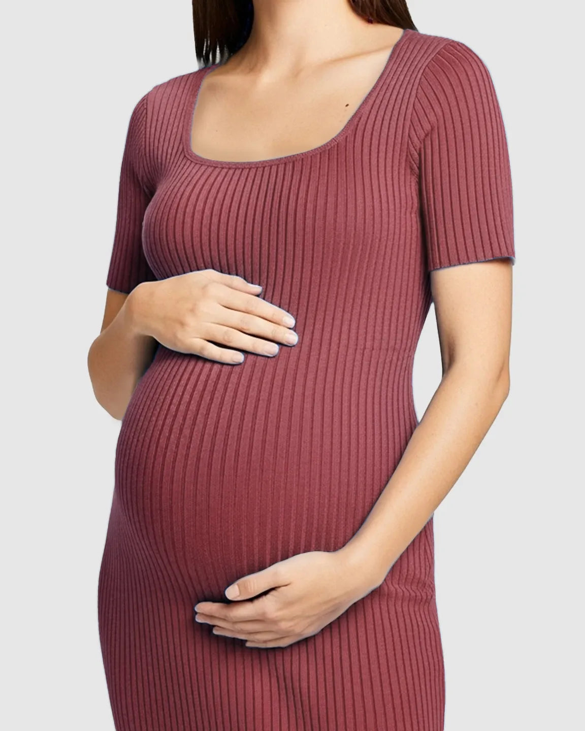 Ribbed Knit Square Neck Bodycon Maternity Midi Dress