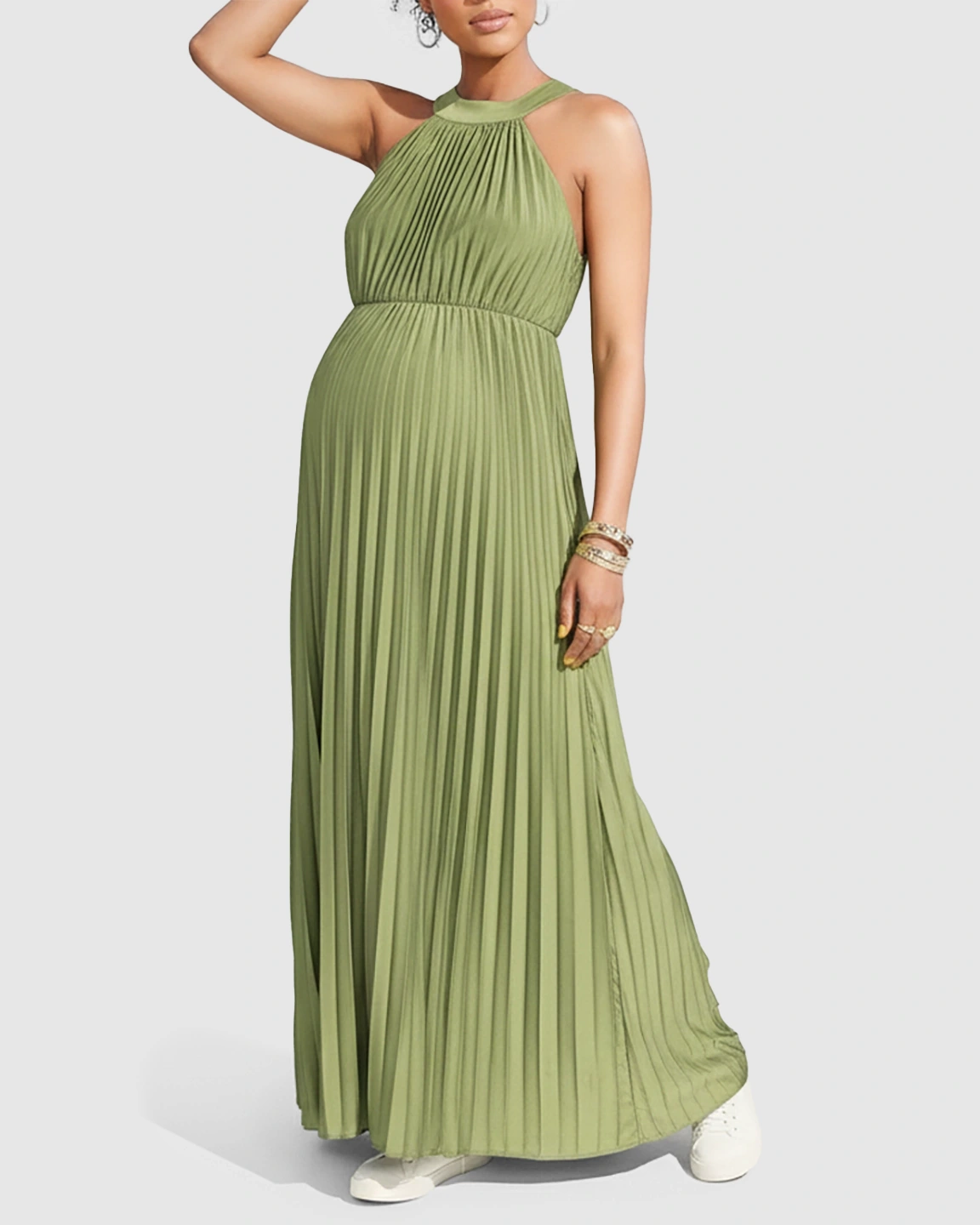 Elegant Faux Silk Floor Length Maternity Maxi Dress