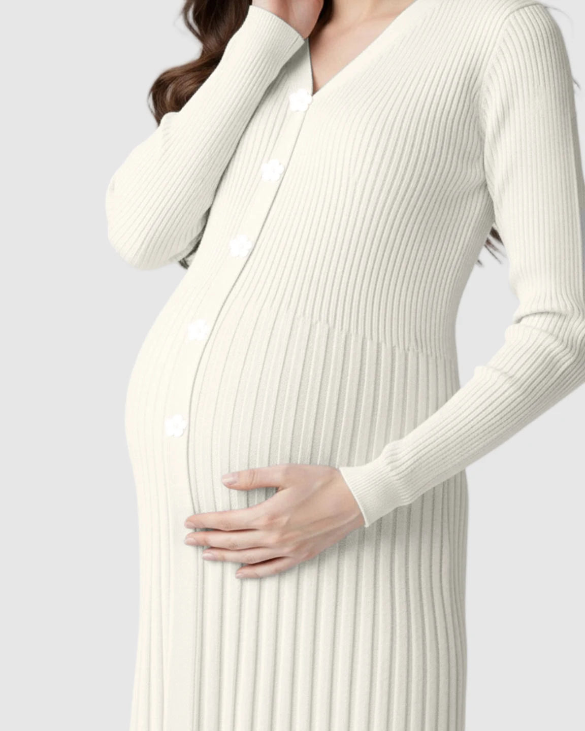 Ribbed Knit Long Sleeve Maternity Midi Dress