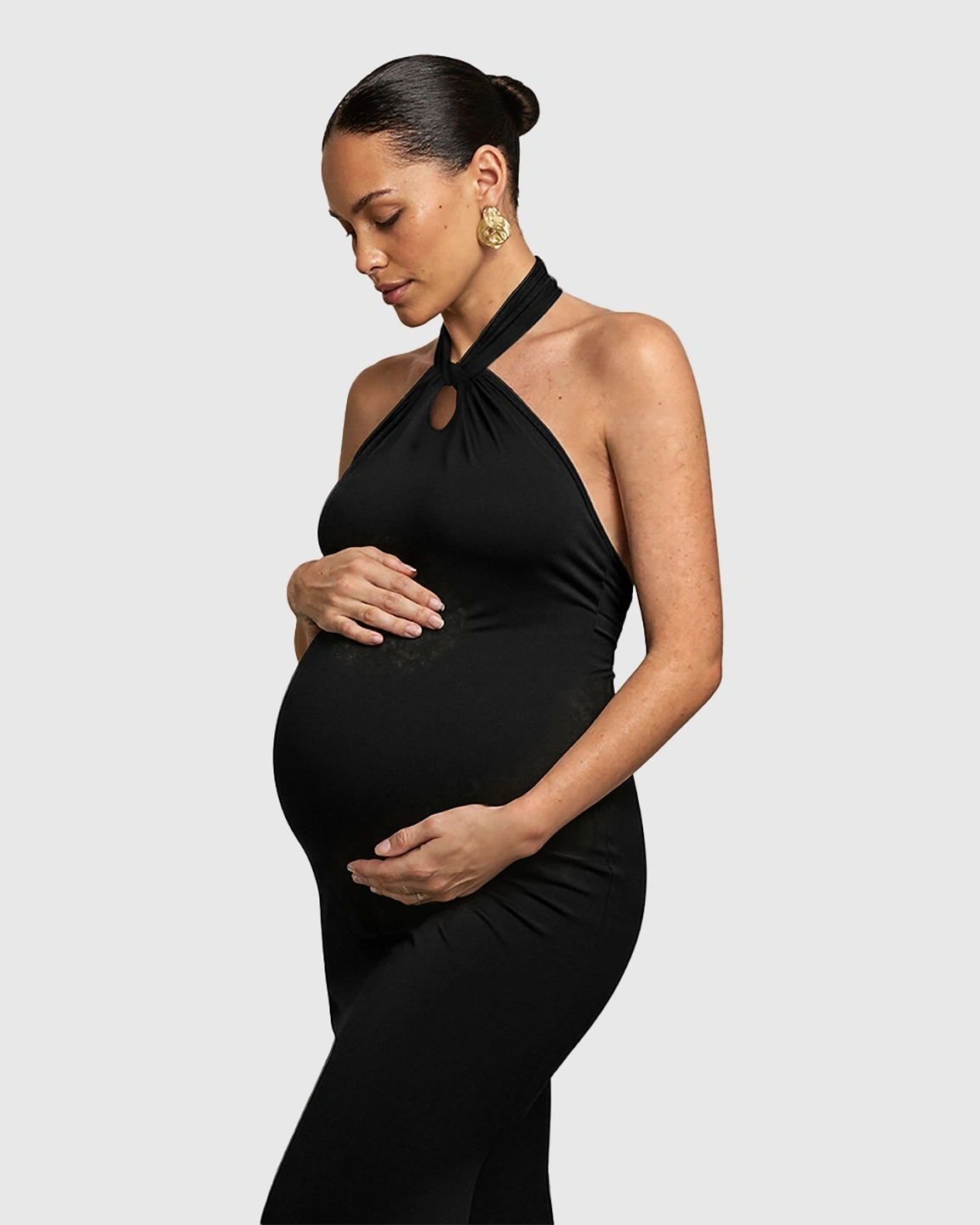 Halter Neck Bump-Friendly Maternity Maxi Dress