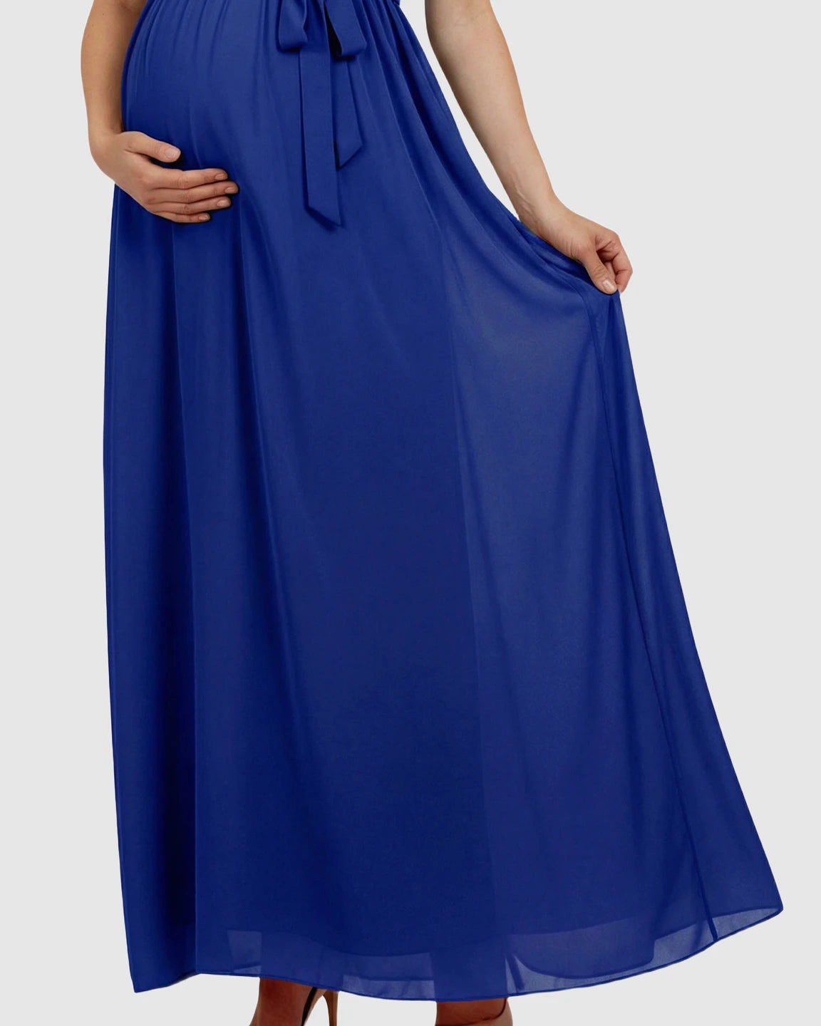 Gathered Bodice Elegant Maternity Maxi Dress
