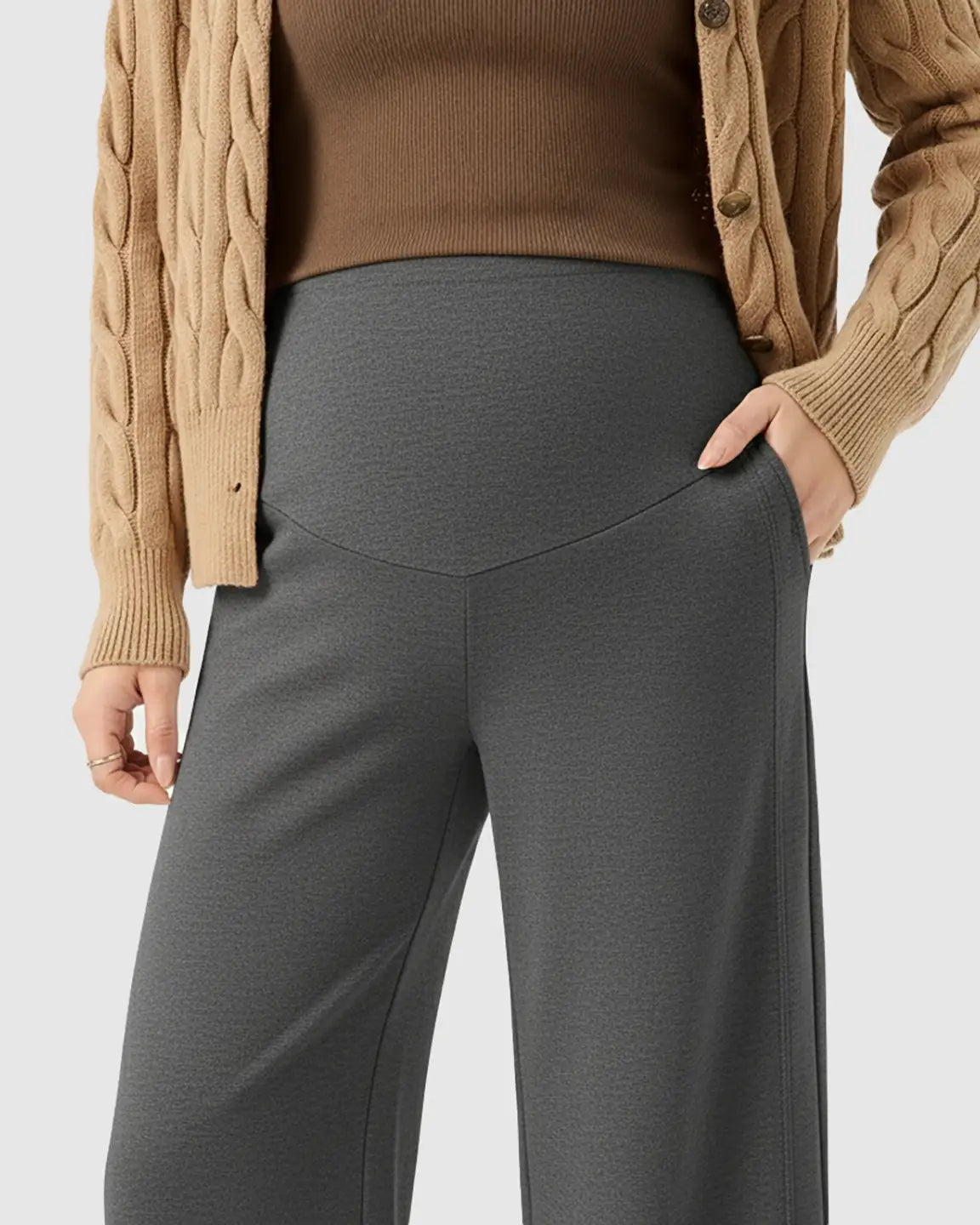 High Waist Wool Blend Wide-Leg Maternity Pants