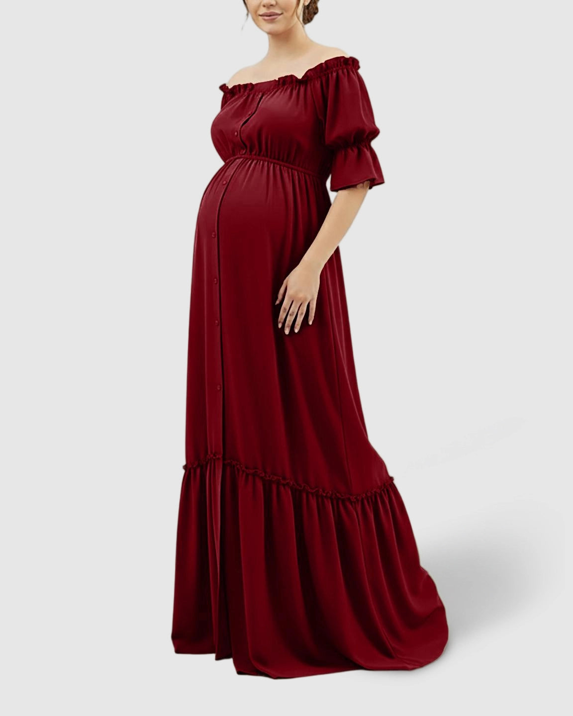 Elegant Off-Shoulder Flared Maternity Long Dress