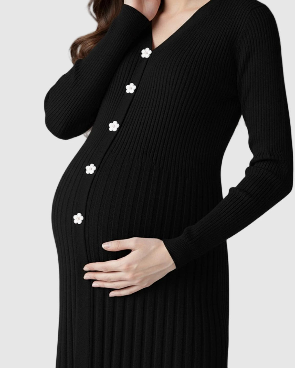 Ribbed Knit Long Sleeve Maternity Midi Dress