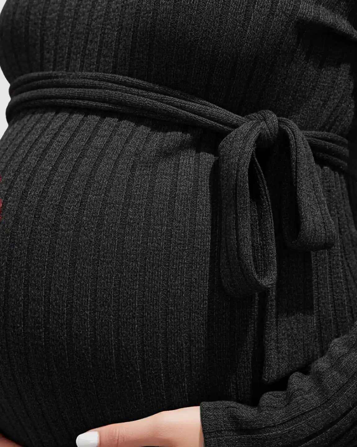 Ribbed Knit Tie-Waist Long Sleeve Maternity Top